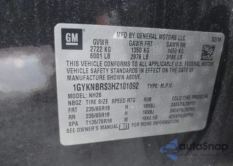 2017 Cadillac Xt5 Luxury из США, поврежденный, VIN 1GYKNBRS3HZ101092